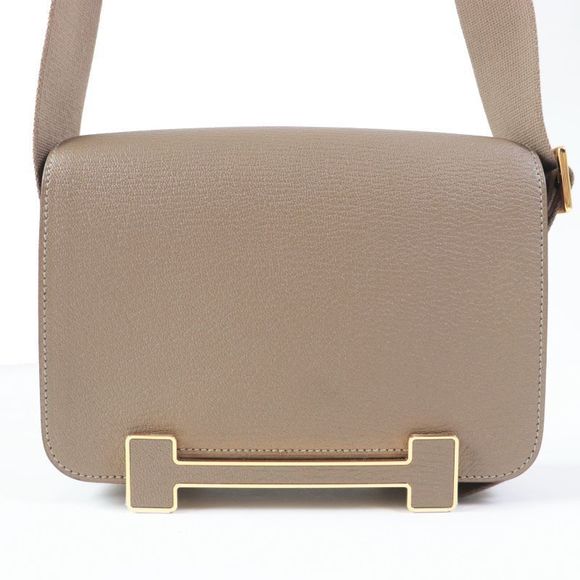 Hermes Handbags - Hermes Geta Etoupe Gold Hardware Shoulder Bag Engraved B With Box And Storage